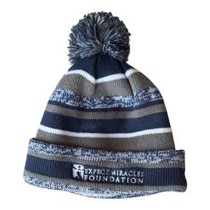 New Era Winter Pom Beanie Green Blue White Stripes Fleece Lined Unisex One Side